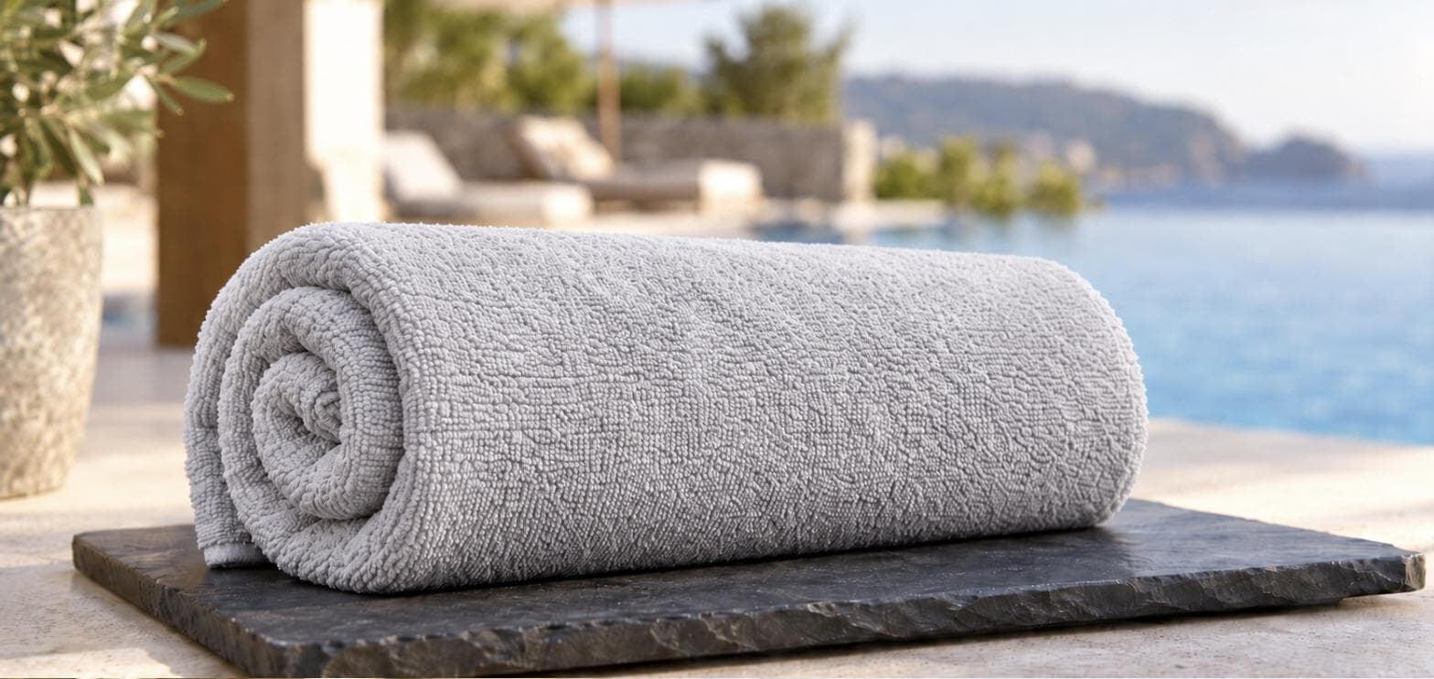 Rolled plain grey cotton terry towel