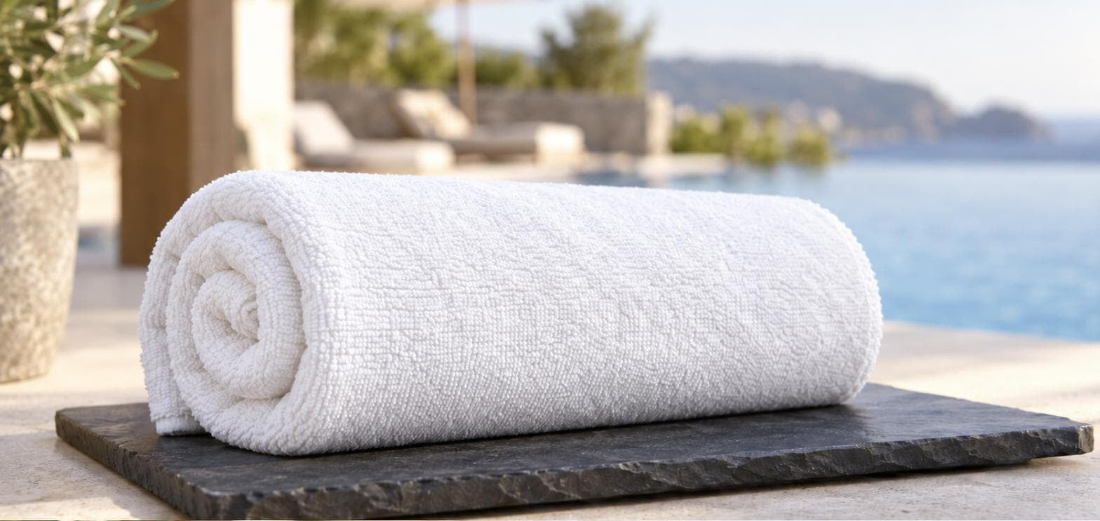 Rolled plain white cotton terry towel